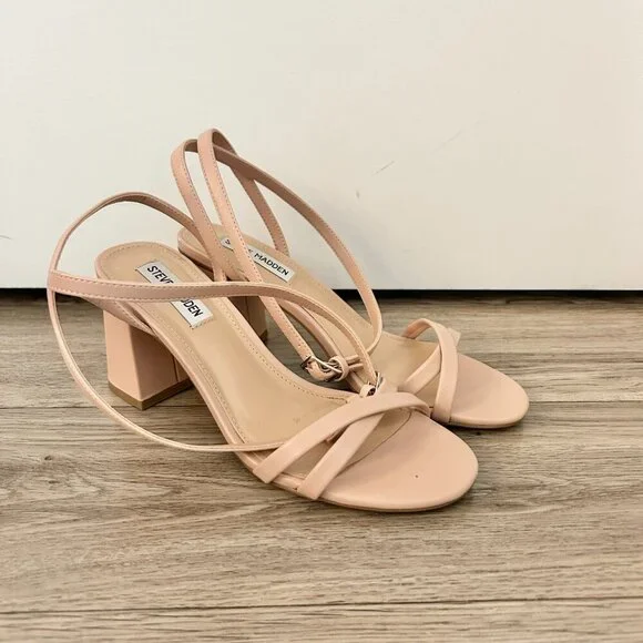 Steve Madden Eva Strappy Sandal Block Nude Heels Size 8 - Picture 3 of 10